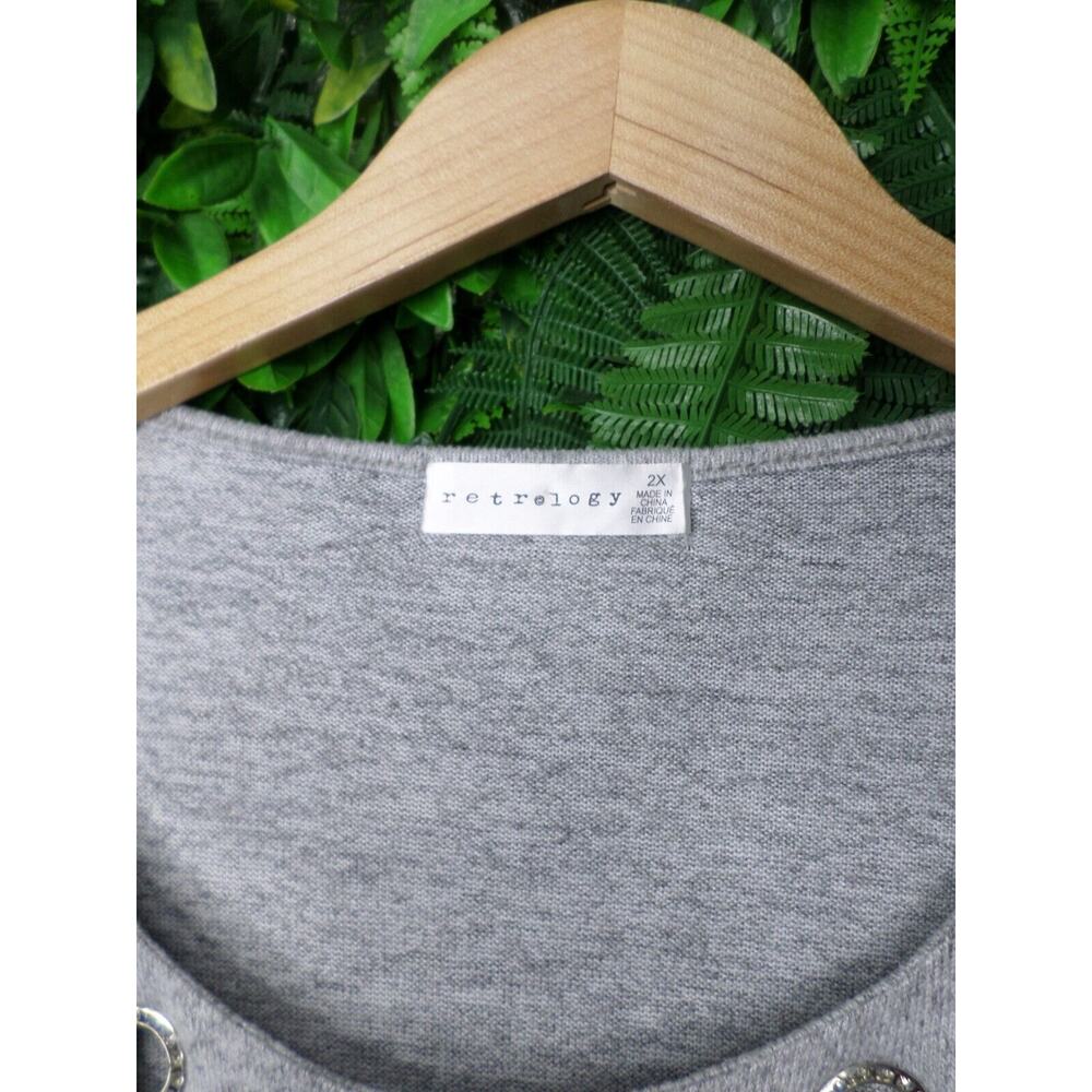 RETRELOGY Tops Women 2XL Gray Balloon Sleeve Blouse Stone Jeweled NWT 0013 - Picture 14 of 14